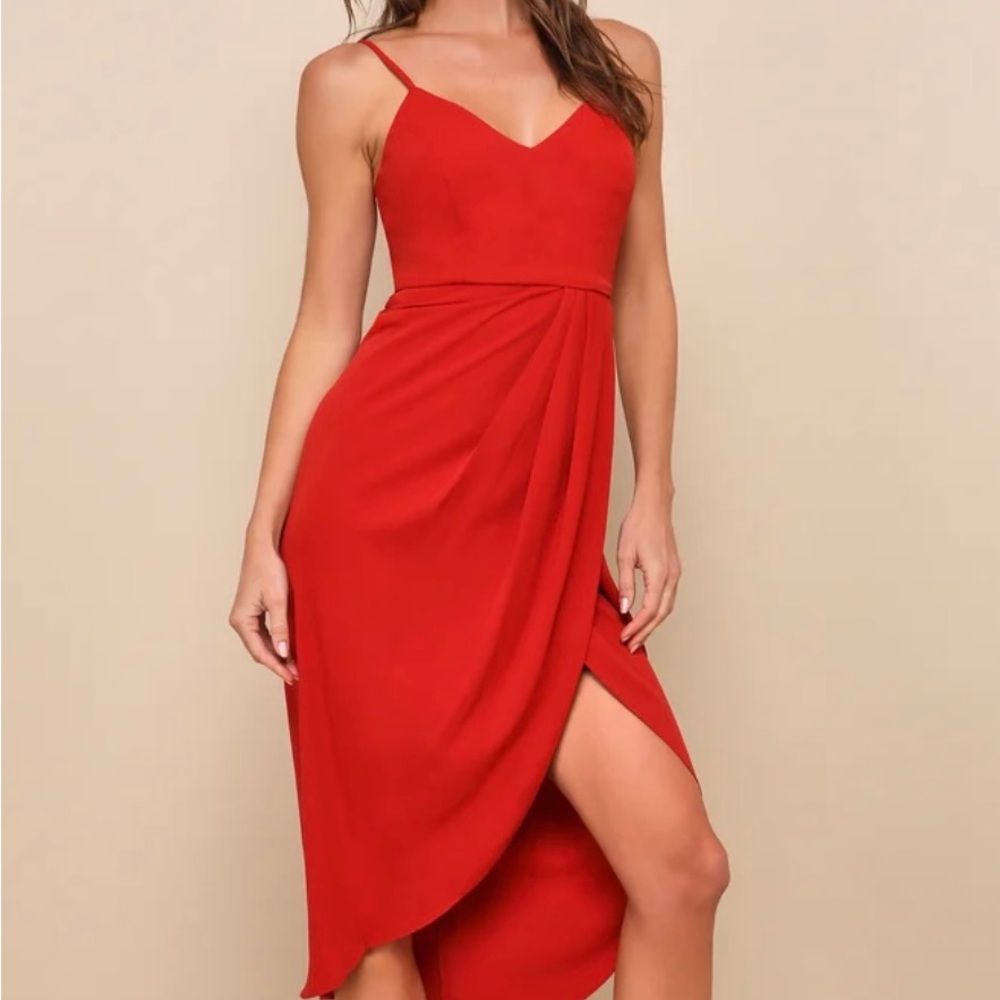 Lulus - Reinette Rust Red Midi Dress- size Medium NWT